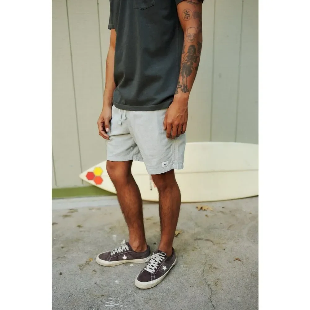 Katin Mens Elastic Waist Shorts Gray Blue Cotton Linen Drawstring Beach XS